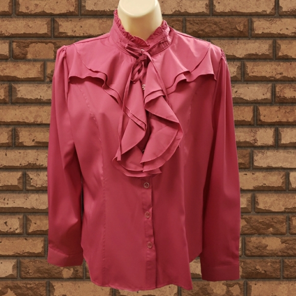 NWT womens Vintage Spring/Summer Long sleeve Lotus Ruffled Casual Work Shirt - Picture 1 of 5